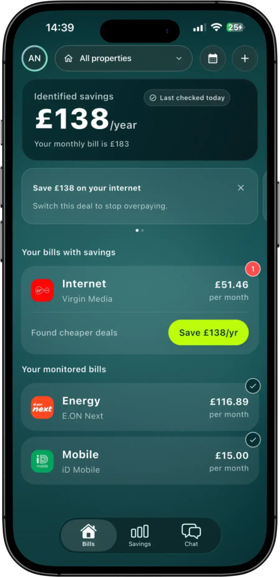 Taupia broadband bill manager screen